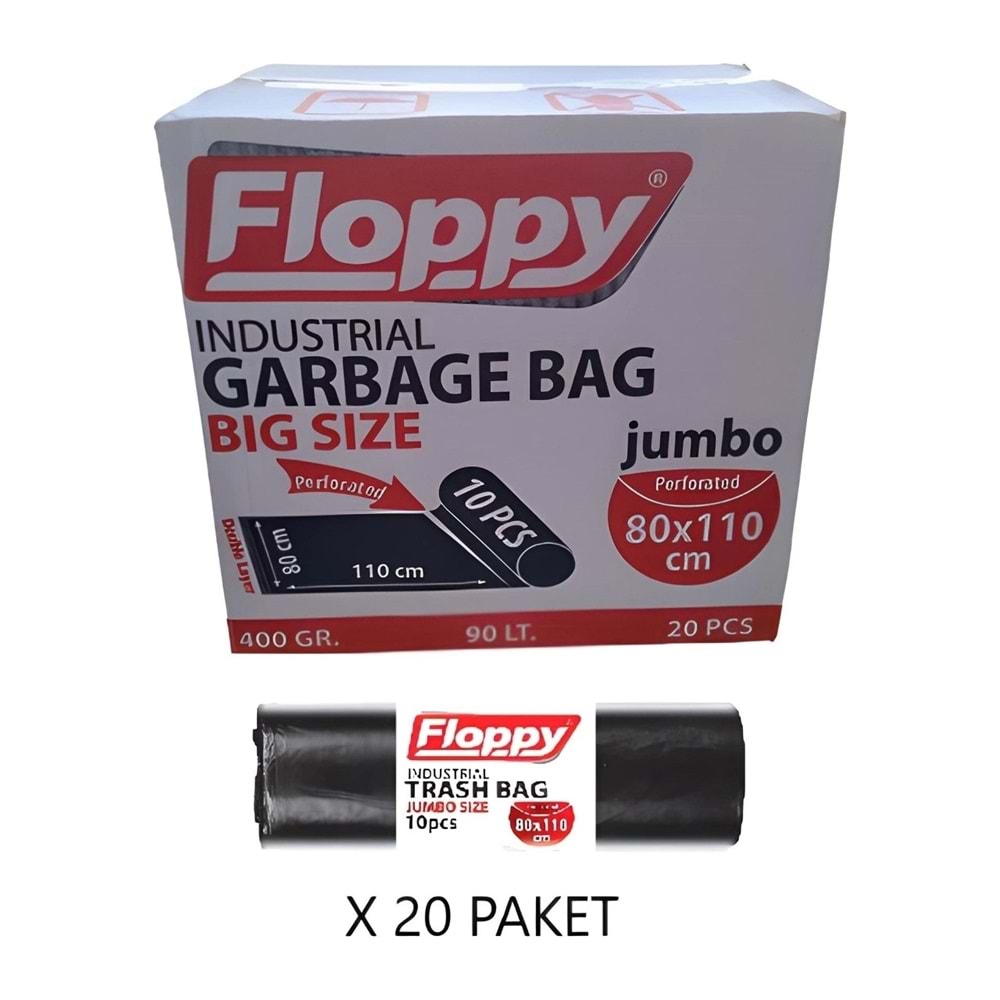 Çöp Poşeti Jumbo End. Siyah 80*110cm 400gr 10lu*20rl Floppy
