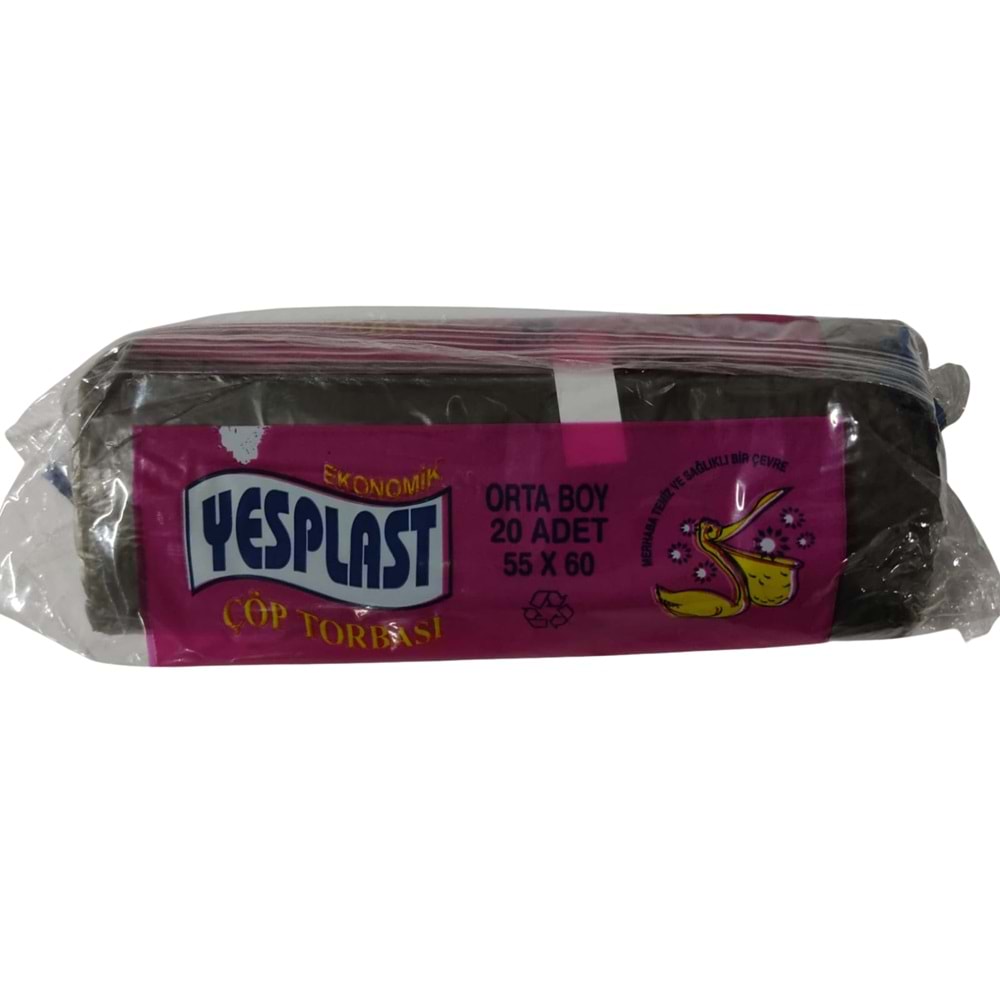 Çöp Poşeti Orta 55*60cm Siyah 80gr 20li Rulo Tekplast/Yesplast