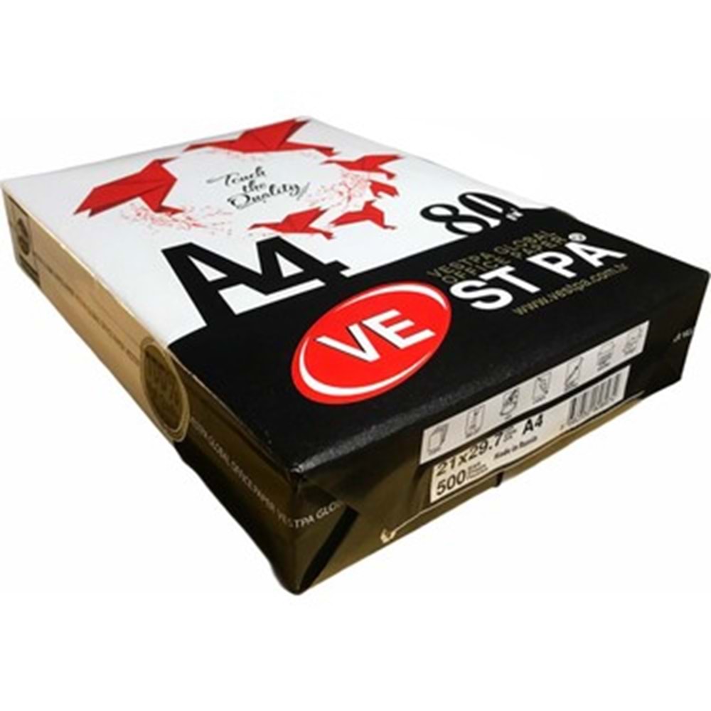Kırt. Kağıt Fotokopi A4 Beyaz 80gr 500lü Vestpa *5