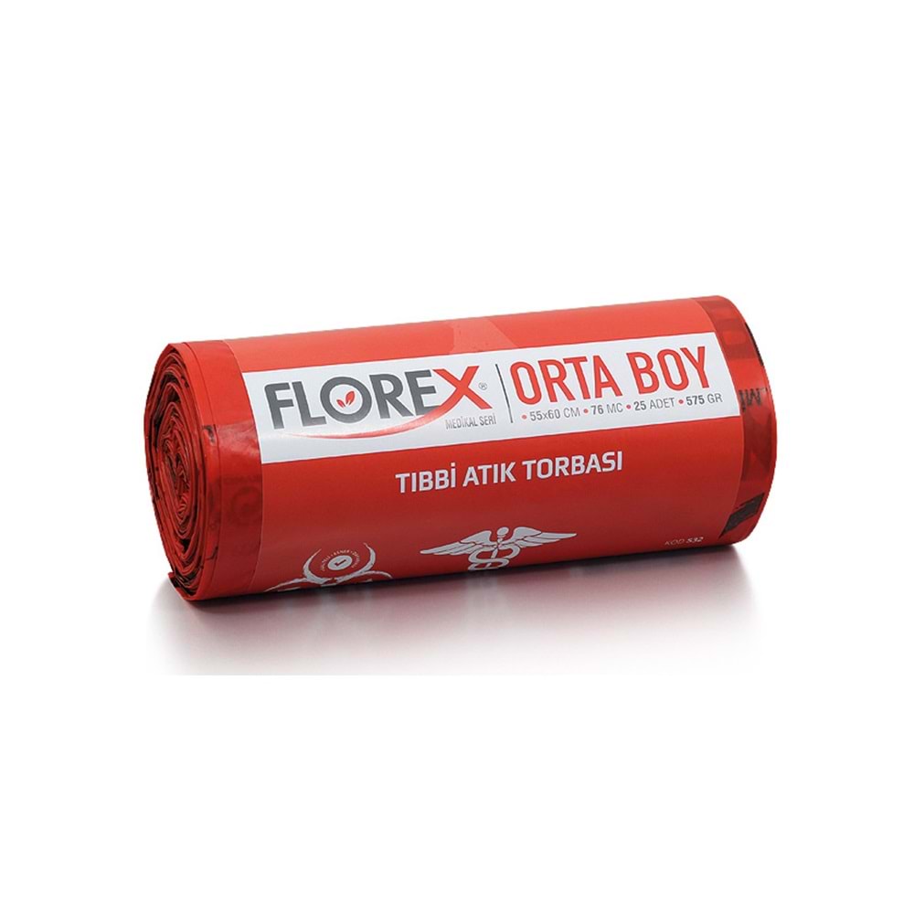 Çöp Poşeti Orta Tıbbı Atık Kırmızı 55*60cm 575gr 25li*10rl Florex