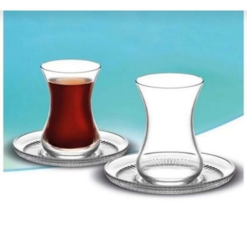 Bardak + Tabak Takım Cam Çay İnce Belli 6lı Buket Lav