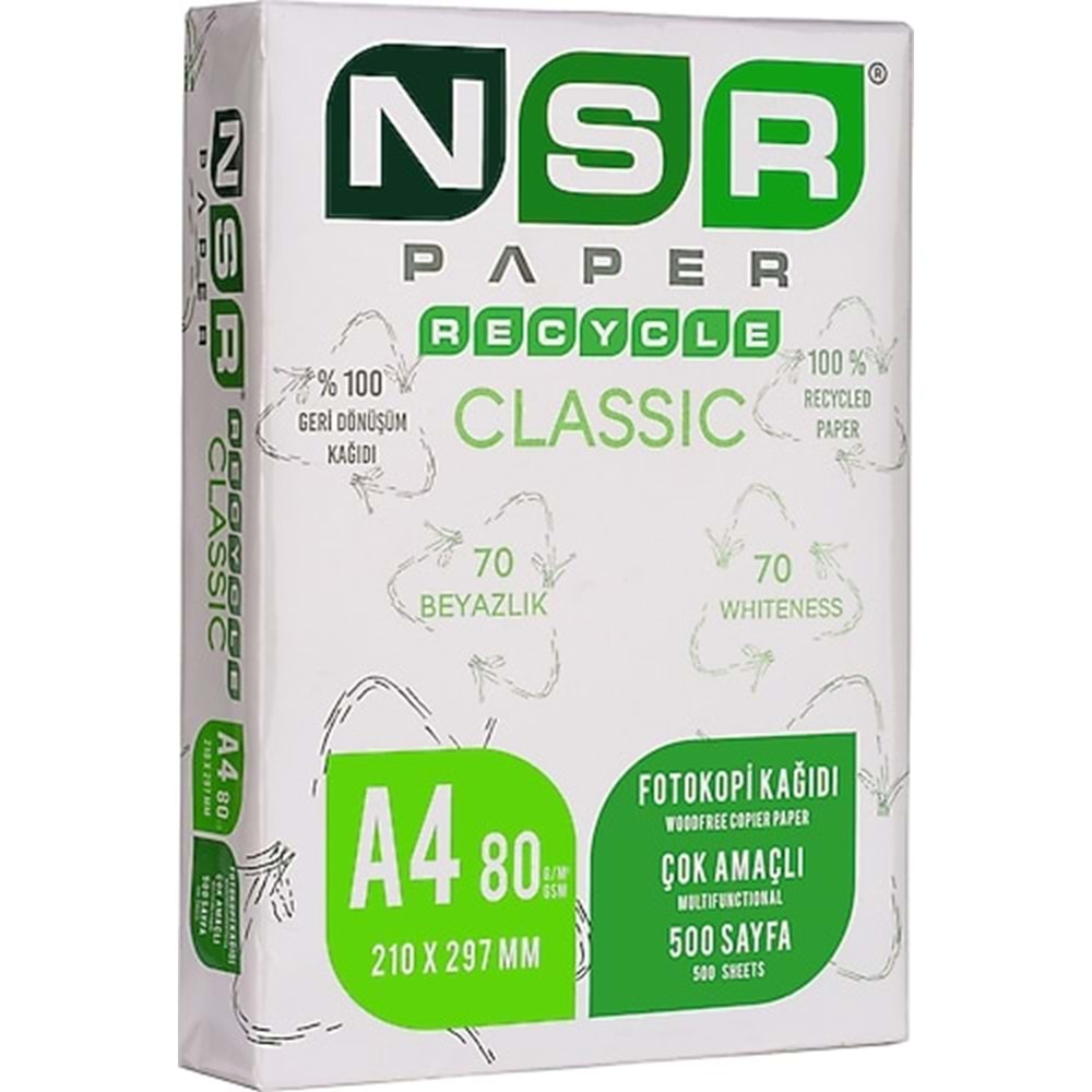 Kırt. Kağıt Fotokopi A4 Geri Dönüştürülmüş Açık Gri 80gr 500lü NSR *5