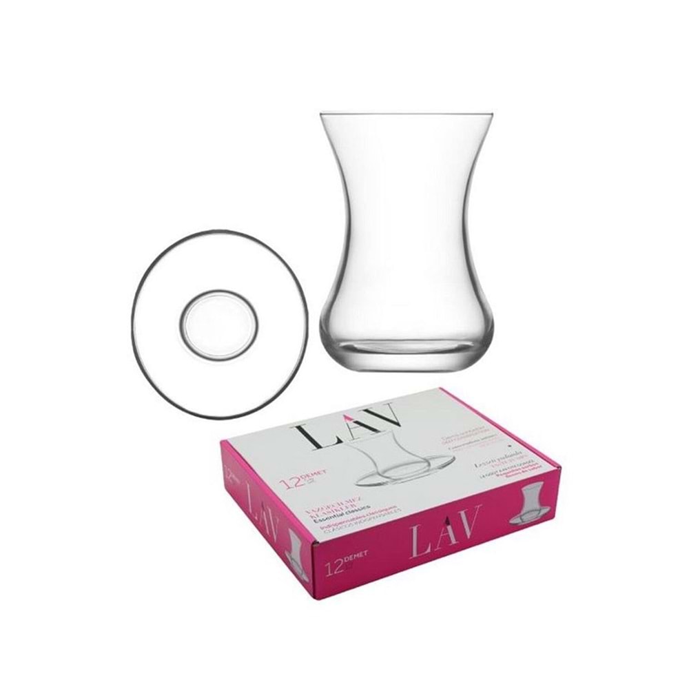 Bardak + Tabak Takım Cam Çay İnce Belli 6lı Demet Lav