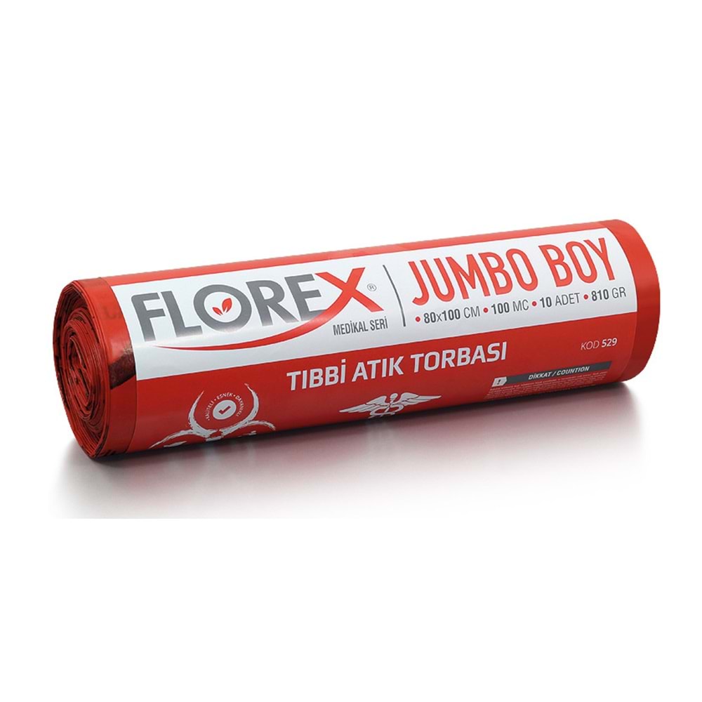 Çöp Poşeti Jumbo Tıbbı Atık Kırmızı 80*110cm 810gr 10lu*10rl Florex