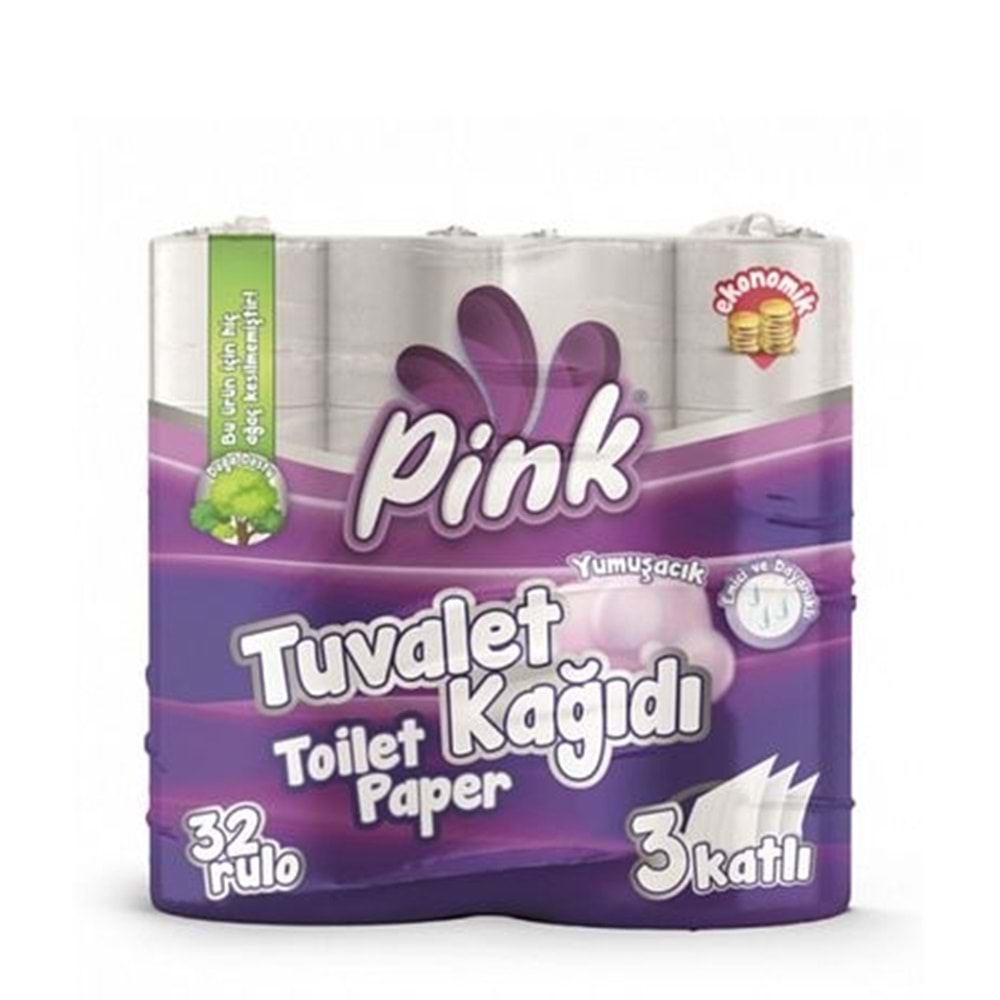 Tuvalet Kağıdı Ev Tipi 3 Katlı 32li Pink