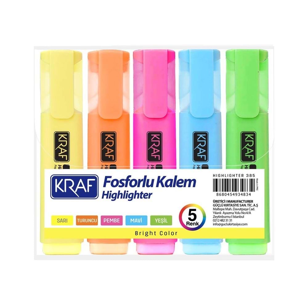 Kırt. Kalem Fosforlu 5li 385-5 Kraf