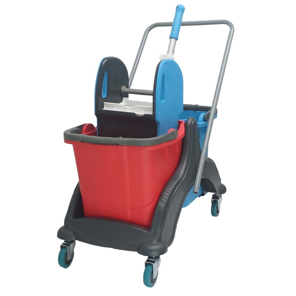 Temizlik Arabası Plastik Pressiz Çift Kovalı Metal Tekerlekli