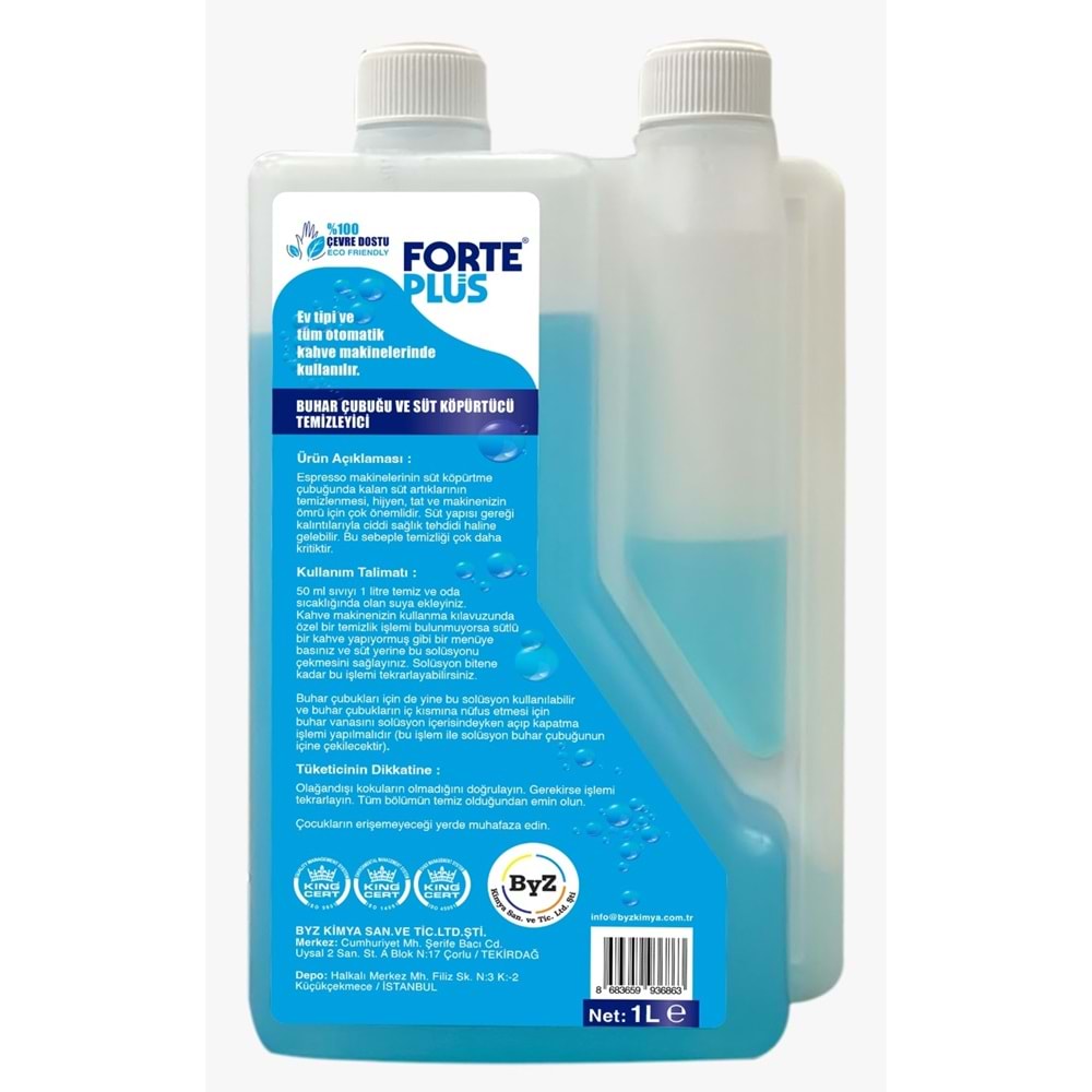 Filtre Kahve Makine Buhar Çubuğu ve Süt Temizleyicisi Steam Wand and Milk Frother Cleaner For Milk FPCCMS1 1lt Forte Plus *10