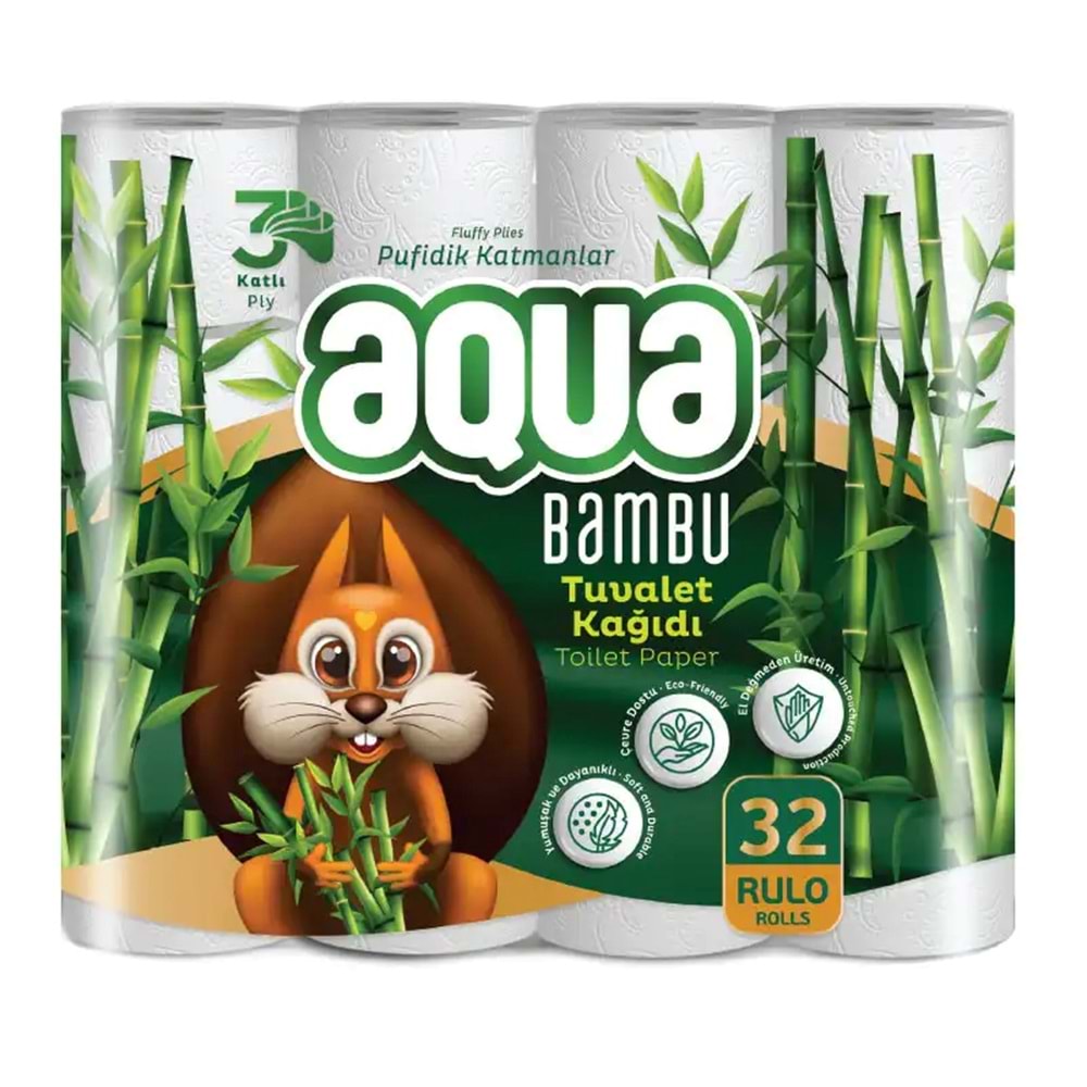 Tuvalet Kağıdı Ev Tipi 3 Katlı 32li Aqua Bamboo