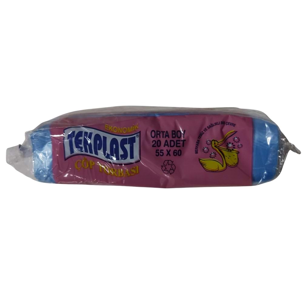 Çöp Poşeti Orta 55*60cm Mavi 80gr 20li Rulo Tekplast/Yesplast