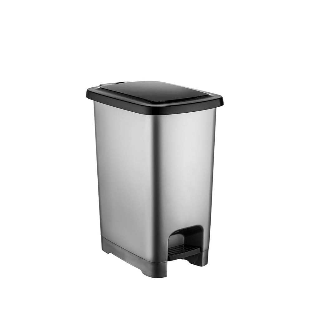 Kova Çöp Slim Pedallı Plastik Gri-Siyah 25lt