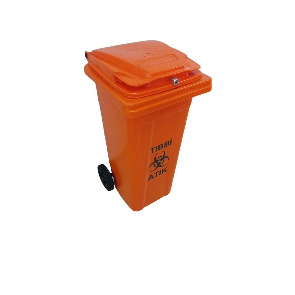 Kova Çöp Tıbbı Atık Turuncu Tekerlekli Kilitli 120lt