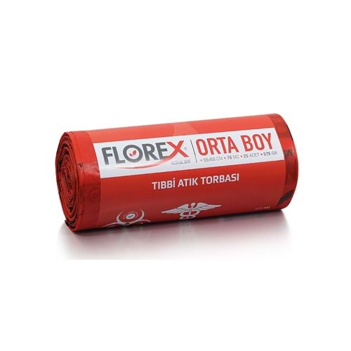 Çöp Poşeti Orta Tıbbı Atık Kırmızı 55*60cm 575gr 25li*10rl Florex