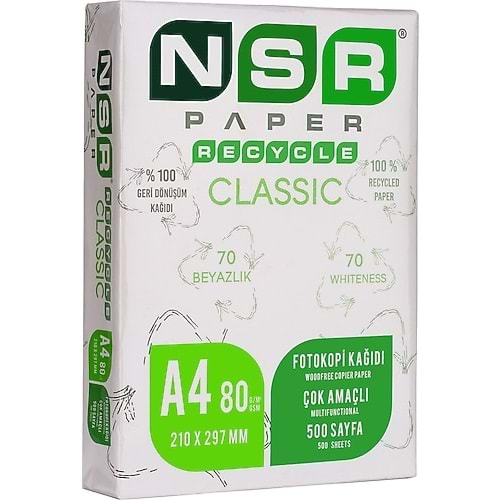 Kırt. Kağıt Fotokopi A4 Geri Dönüştürülmüş Açık gr 80gr 500lü NSR *5