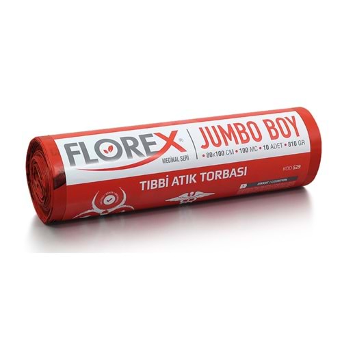 Çöp Poşeti Jumbo Tıbbı Atık Kırmızı 80*110cm 810gr 10lu*10rl Florex
