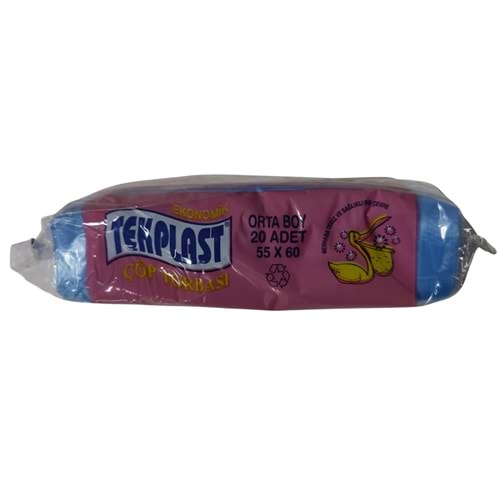 Çöp Poşeti Orta 55*60cm Mavi 80gr 20li Rulo Tekplast/Yesplast