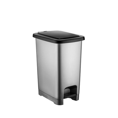 Kova Çöp Slim Pedallı Plastik Gri-Siyah 25lt