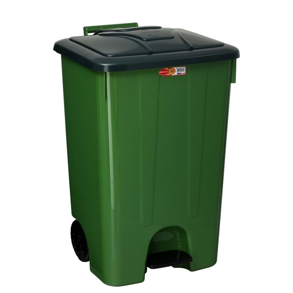 Kova Çöp Pedallı Tekerlekli Köşeli İç Kovasız Plastik Yeşil 85lt
